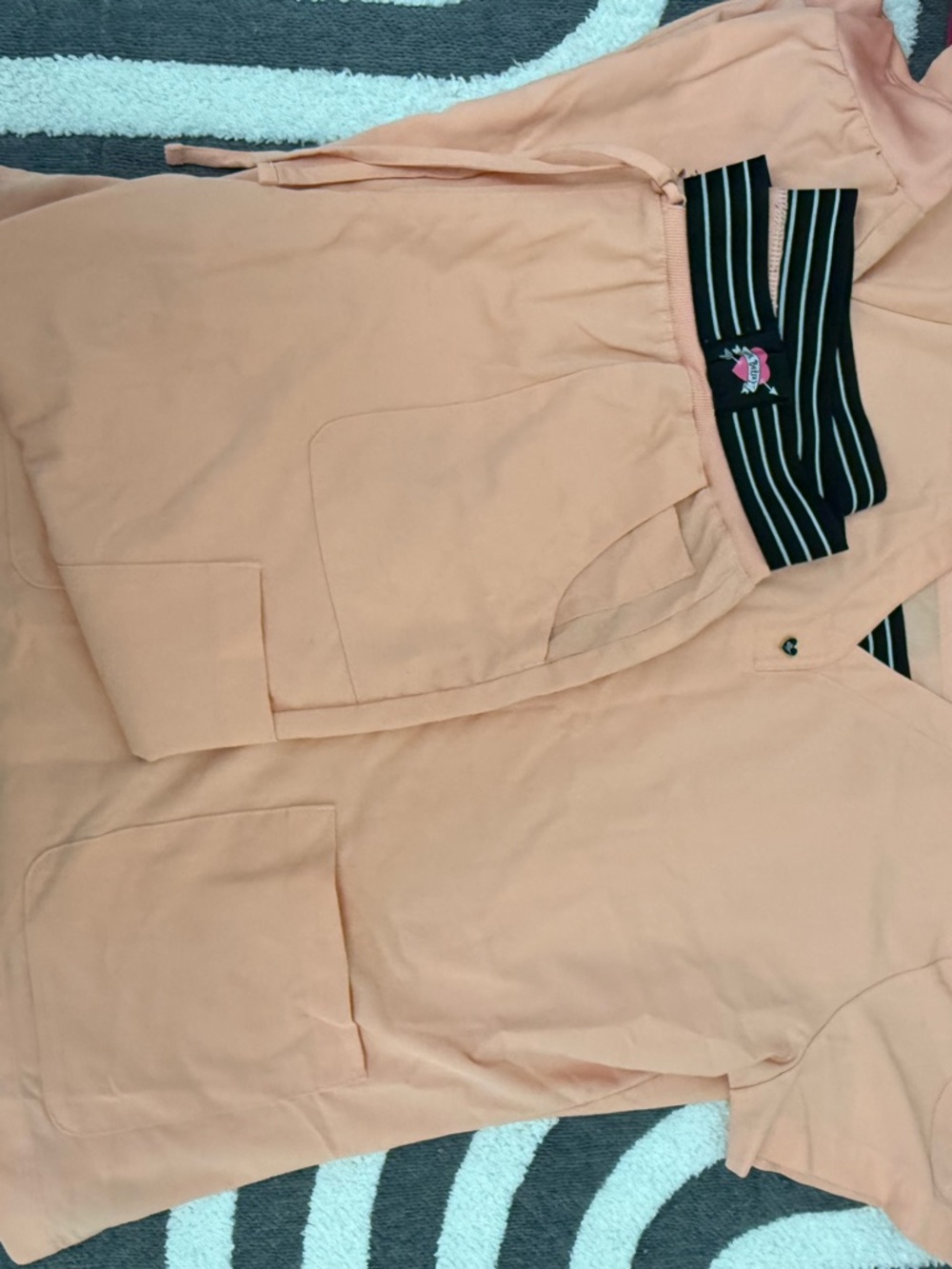 Betsey Johnson Peach Pink Scrub Top with Striped Trim